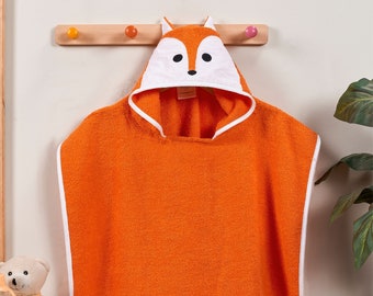 Personalized Beach Towel For Kids Turkish Bathrobe Poncho Girls Fox Orange Hooded %100 Cotton Toddler Gift Pool Bath Baby Towel