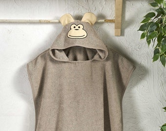 Personalisierte Strandtuch für Kinder türkischen Bademantel Poncho Affe Mädchen braun mit Kapuze % 100 Baumwolle Kleinkind Geschenk Pool Badetuch Baby Handtuch