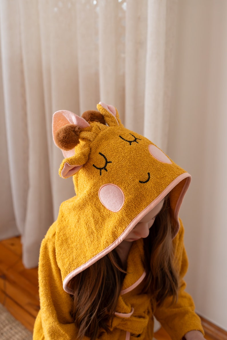 kids bathrobe giraffe figure terry cloth cotton made in turkey personalized birthday gift for girls toddlers