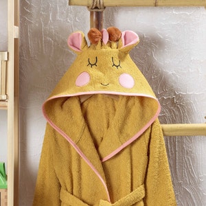 kids bathrobe giraffe figure terry cloth cotton made in turkey personalized birthday gift for girls toddlers