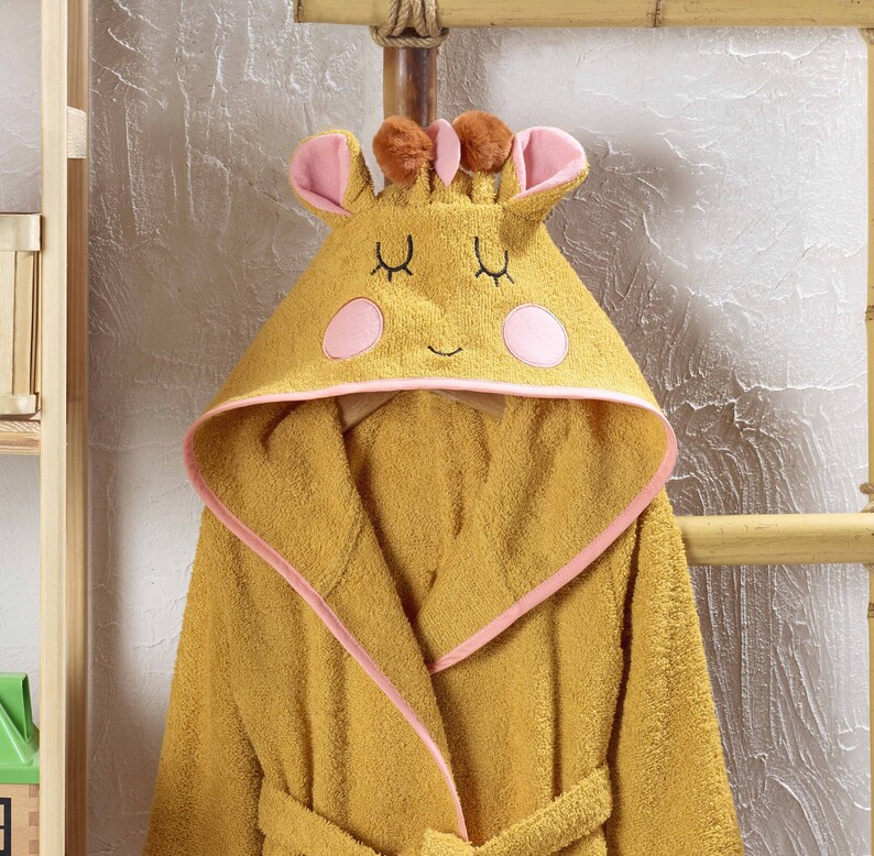 kids bathrobe giraffe figure terry cloth cotton made in turkey personalized birthday gift for girls toddlers