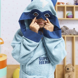 bathrobe kids turkish cotton hooded super hero boy blue mask