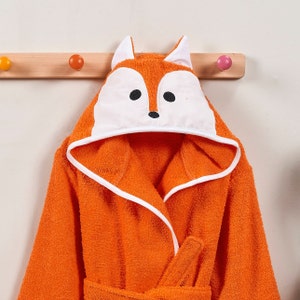Bathrobe Kids Personalized Boys, Fox Orange White Animal Hooded 100% Turkish Cotton, Bathroom Bath Towel, Baby Shower Gift