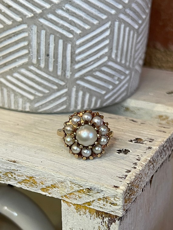 Vintage Cluster Pearl Ring - image 2