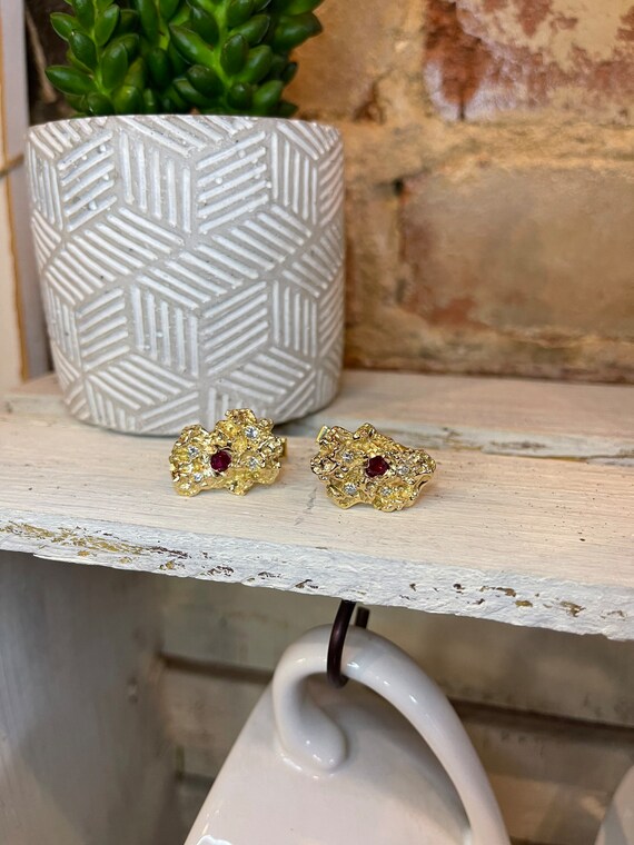 Vintage Ruby & Diamond Nugget Cuff Links - image 2
