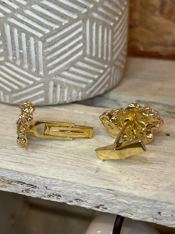 Vintage Ruby & Diamond Nugget Cuff Links - image 5