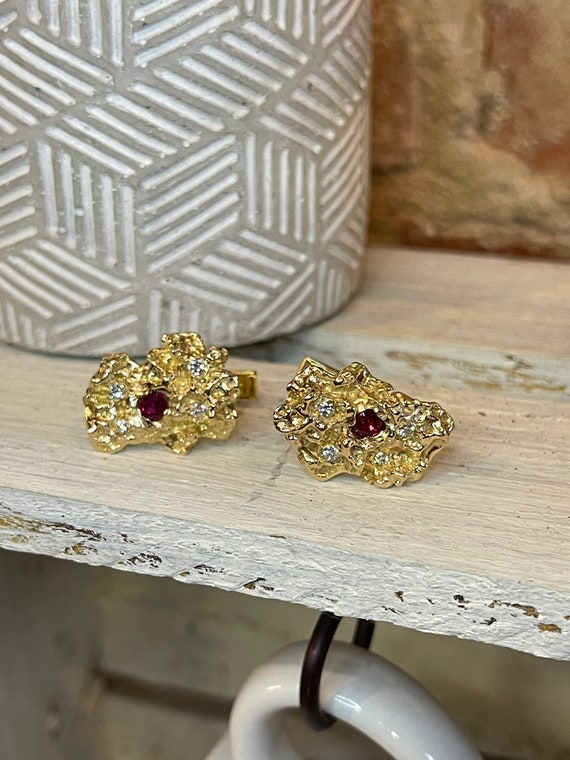 Vintage Ruby & Diamond Nugget Cuff Links - image 1