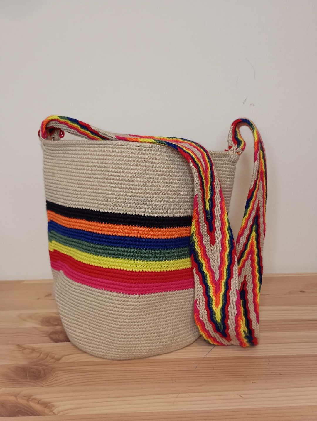 Cooyah woven island hand bag with wooden handles