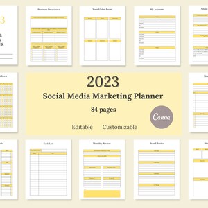 2023 Social Media Marketing Content and Calendar Planner, Instagram Planner, Small Business Planner, Marketing Plan, Editable Planner