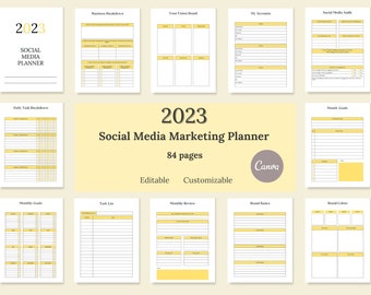 2023 Social Media Marketing Content and Calendar Planner, Instagram Planner, Small Business Planner, Marketing Plan, Editable Planner