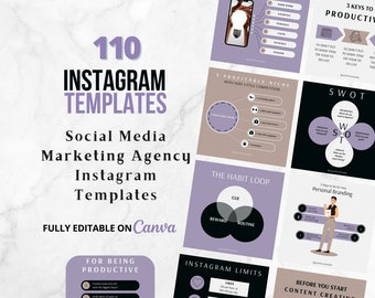 110 publicaciones en redes sociales para agencia de marketing digital/plantillas de Canva/diseños de Canva para agencia de marketing digital/plantilla de marketing digital