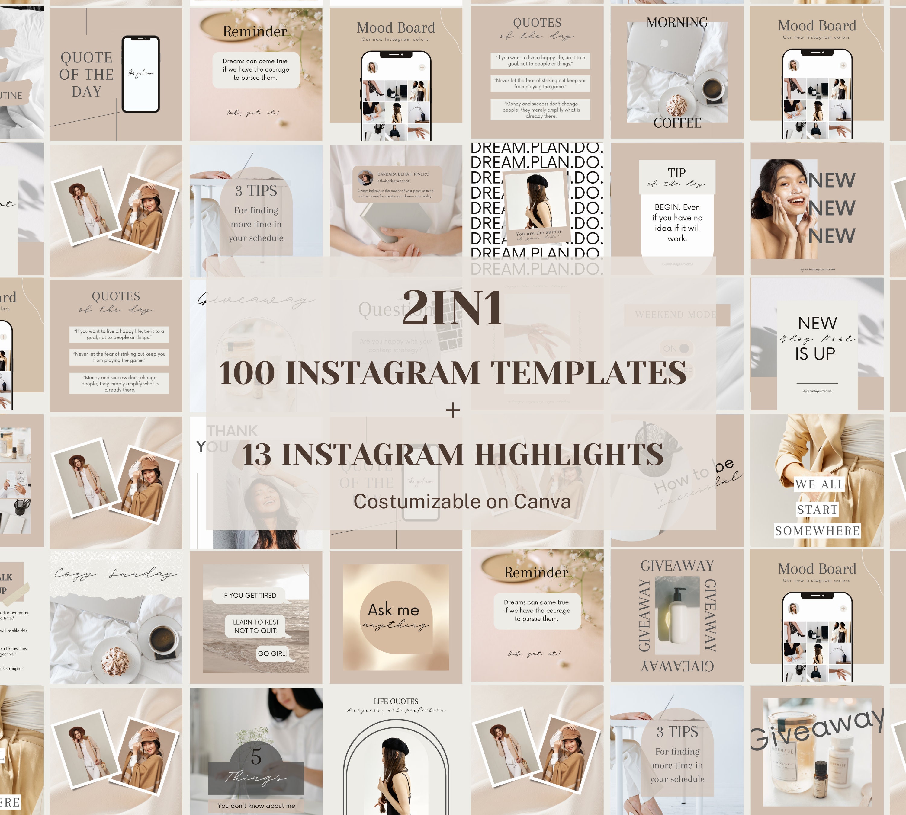 Pattern For Instagram Posts 2 in 1 Instagram Post Templates Bundle, Instagram Highlight Covers ...