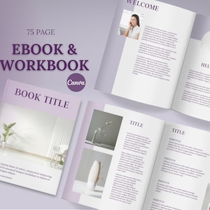 75 page ebook template Canva.Small businesses ebook. Coaching ebook. Canva workbook template. Minimalist lead magnet. Course Guide