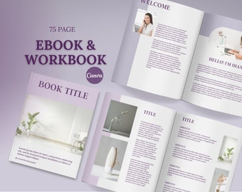 75 page ebook template Canva.Small businesses ebook. Coaching ebook. Canva workbook template. Minimalist lead magnet. Course Guide