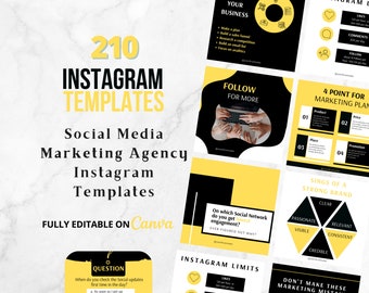 210 Instagram Templates | Digital Marketing Social Media Post for Digital Agency | Canva Templates | Social Medium Template