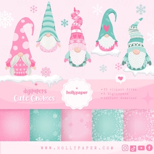 Clipart + digitale papieren Kerstkabouters, Kabouters Achtergronden, Kerstkabouters Digitale Papers