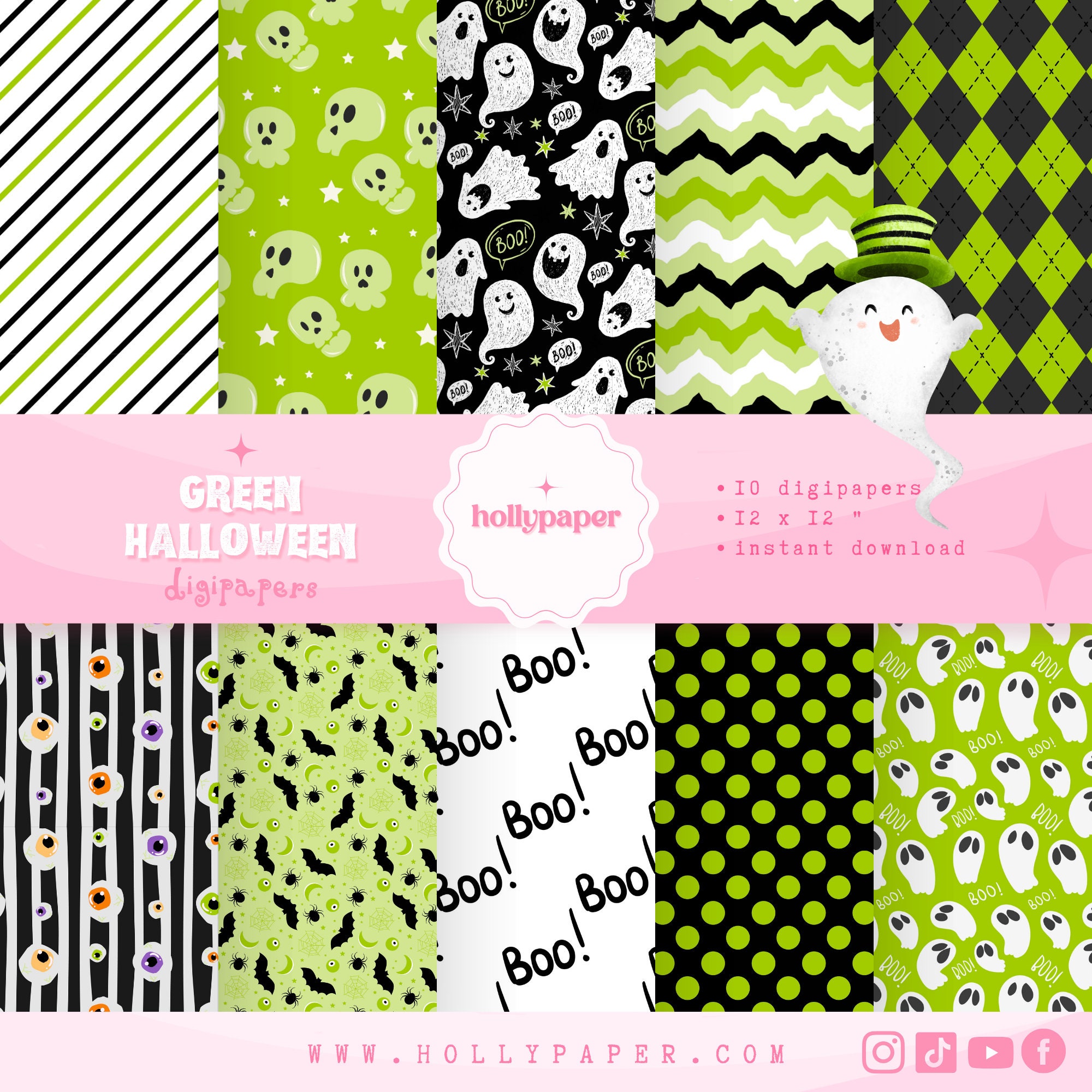 Green Halloween digital backgrounds, Halloween Backgrounds, Digital papers Green Halloween