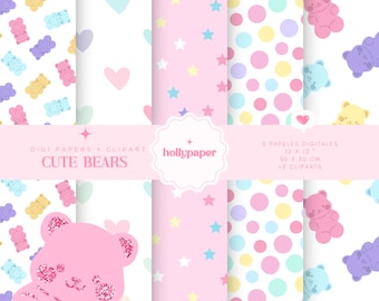 Cute bears digital paper, cute bears digital paper, gummy bears clipart, gummy bears digital paper