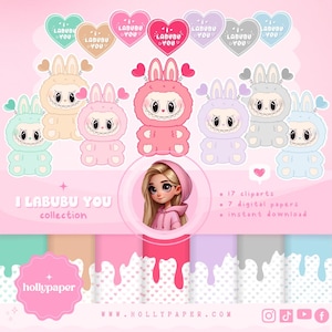 sweet labubus illustrations, labubu clipart, love labubu clipart