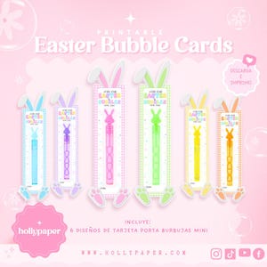 Etiqueta para burbujas mini de pasua, tarjeta porta burbujas mini pascua, porta burbujas mini imprimible, easter bubble cards