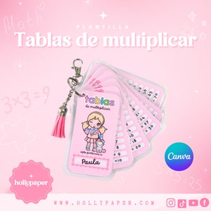 Plantilla tablas de multiplicar CANVA, Plantilla editable en canva multiplicaciones, plantilla para crear llaveros de tablas