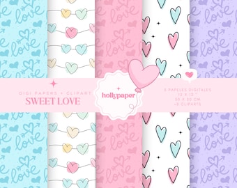 Sweet Love digital papers, cute hearts backgrounds, hearts digital paper, sweet valentines, valentine digital paper