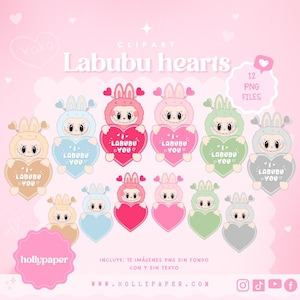 dolci illustrazioni di labubus, clipart di cuori di labubu, cuori di clipart di amore labubu