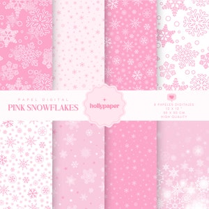 Carta digitale di Natale, Carta digitale di Natale rosa, Carta dei fiocchi di neve rosa, Carta digitale di Natale rosa,
