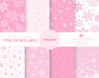 Digital Christmas Paper, Pink Christmas Digital Paper, Pink Snowflakes Paper, Pink Christmas Digital Paper,