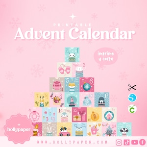 Printable Advent Calendar, Calendario de adviento imprimible incluye template de caja cubo