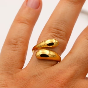 Statement ring chunky gold ring, 18K Gold dome ring, stainless steel ADJUSTABLE ring waterproof, gold signet ring, handmade rings for mom