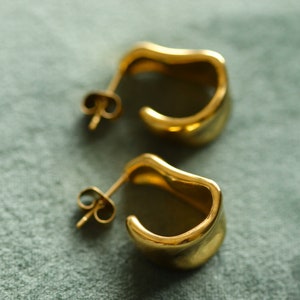 18K Gold irregular hoop earrings for women, chunky earrings, handmade jewelry, tarnish free huggie Earrings, stainless steel earrings