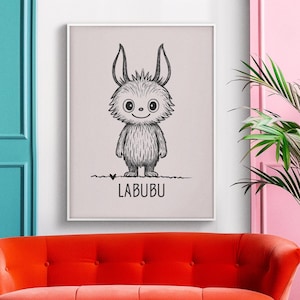 Cute Labubu Monster Poster | Kawaii Wall Art | Modern Minimalist Instant Digital Download | Sketch Wall Art Printable