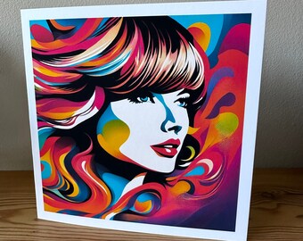 Taylor Swift Pop Art Card: Psychedelic Retro Greeting, Swiftie Gift