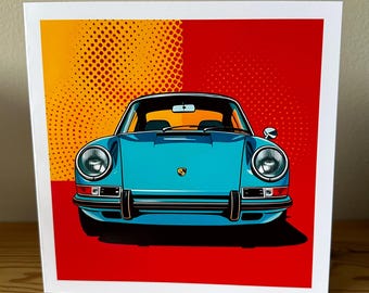 Porsche 911 Pop Art Greeting Card: Classic Car Enthusiast Gift