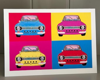 Classic Ford Escort Mexico Pop Art Greeting Card: Retro Car Gift