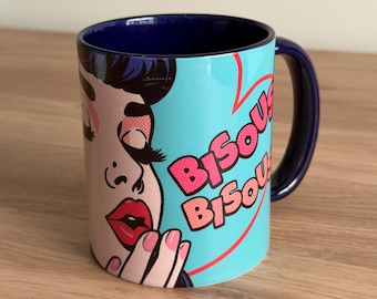 Pop Art Coffee Mug – “Bisous Bisous!” | birthday gift