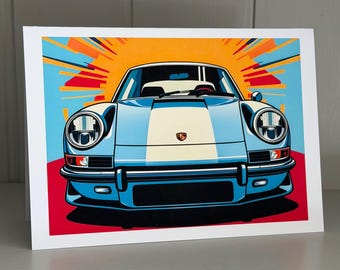 Porsche 911 Pop Art Greeting Card: Retro Car Gift