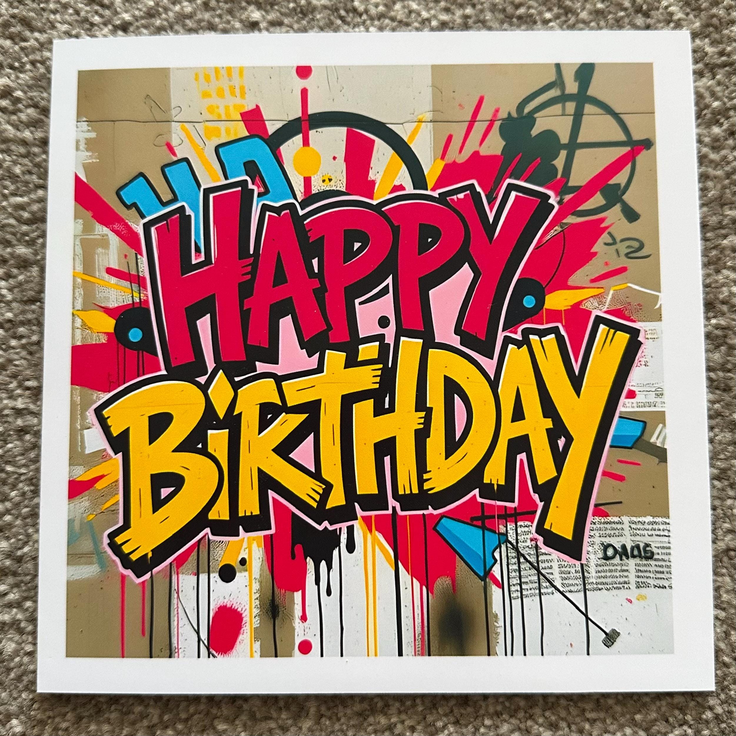 Graffiti Pop Art Happy Birthday Card: Colourful Urban Street Art