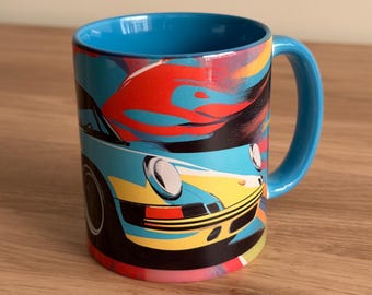 Porsche 911, Pop Art Mug – Retro Coffee Cup, Classic Car Lover Gift