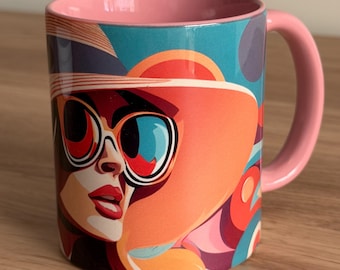 Pop Art Mug, Chic Colourful Retro Design – 11oz Ceramic Mug