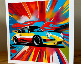 Porsche 911 RSR Pop Art Greeting Card: Retro Car Gift
