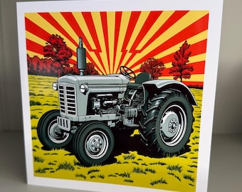 Pop Art Tractor Greeting Card, Farming Card,