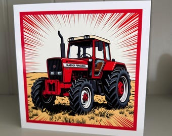 Pop Art Red Tractor Greeting Card, Farming Card,