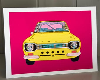 Ford Escort Mexico Pop Art Greeting Card: Retro Car Gift