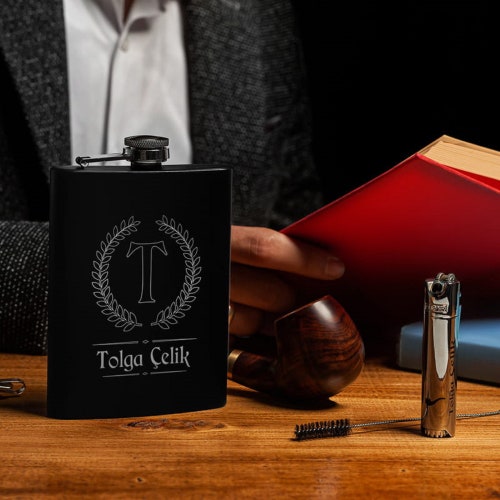 Name Custom Wooden Boxed Pipe shops and Flask Set