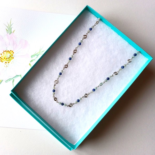 Long necklace, Silver and semi-precious, handmade, gift,