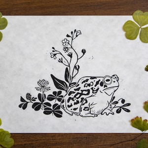 Resting Frog | Original Art | Block Print | Hand Carved | Hand Printed | Handmade Mini Print