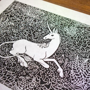 Original Unicorn Linocut Print - Unicorn Tapestry - Hand Carved Block ...
