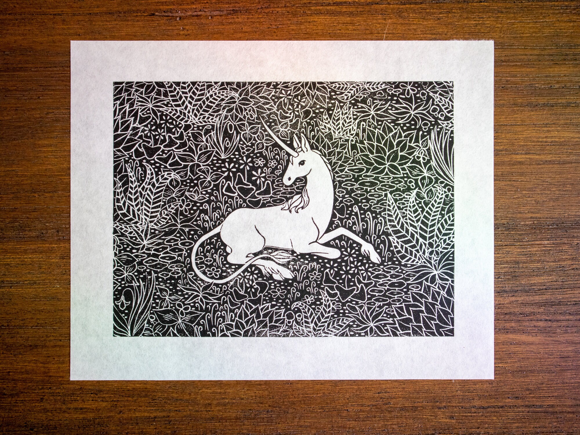 Original Unicorn Linocut Print Unicorn Tapestry Hand Carved Block Print ...